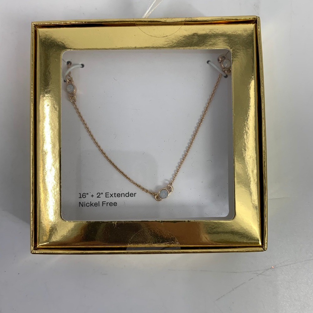 Nordstrom Rose Gold Necklace 16"+2" Extender Opal Accent Nickel Free in Gift Box